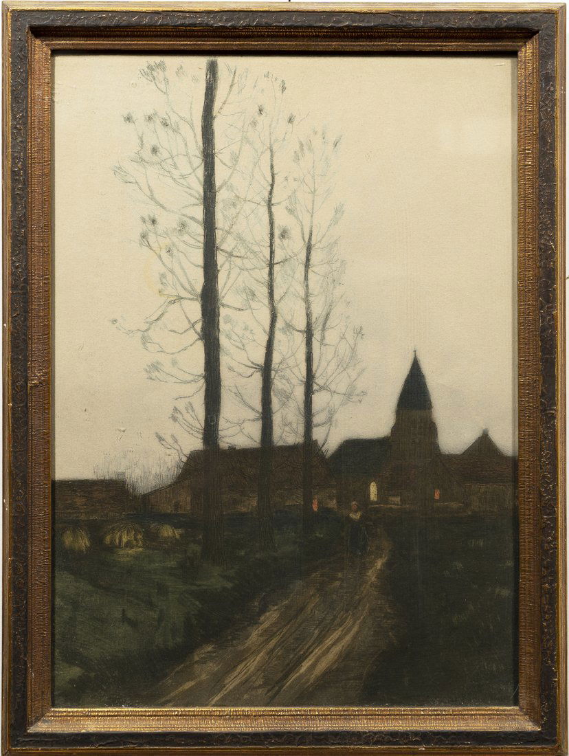 Antique Village Pastel European Sunset Figure Landscape (1 of 6)