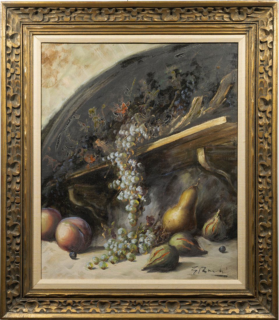 Antique Fruit Still Life Fig & Grape Oil Painting (1 of 7)