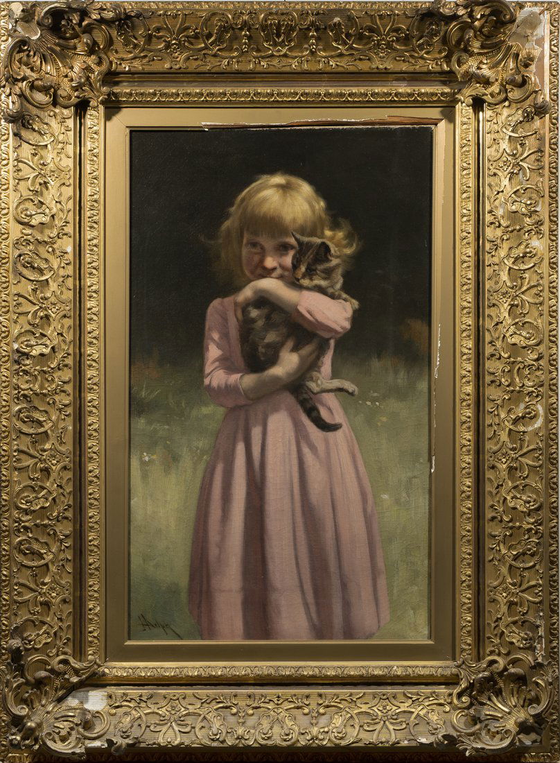 John Dolph Signed Oil Painting Cat & Child (1 of 7)