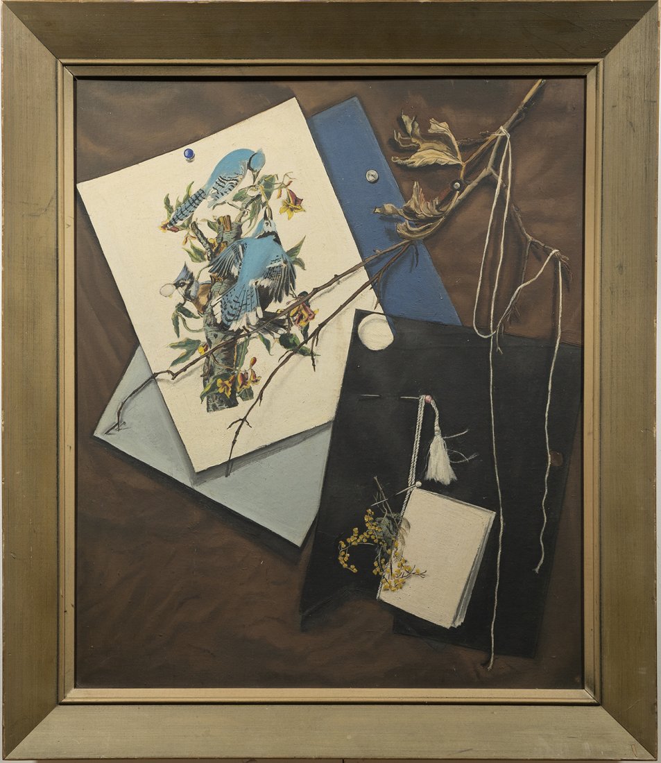 Trompe L'Oeil Still Life Blue Jay Bird Oil Painting (1 of 7)