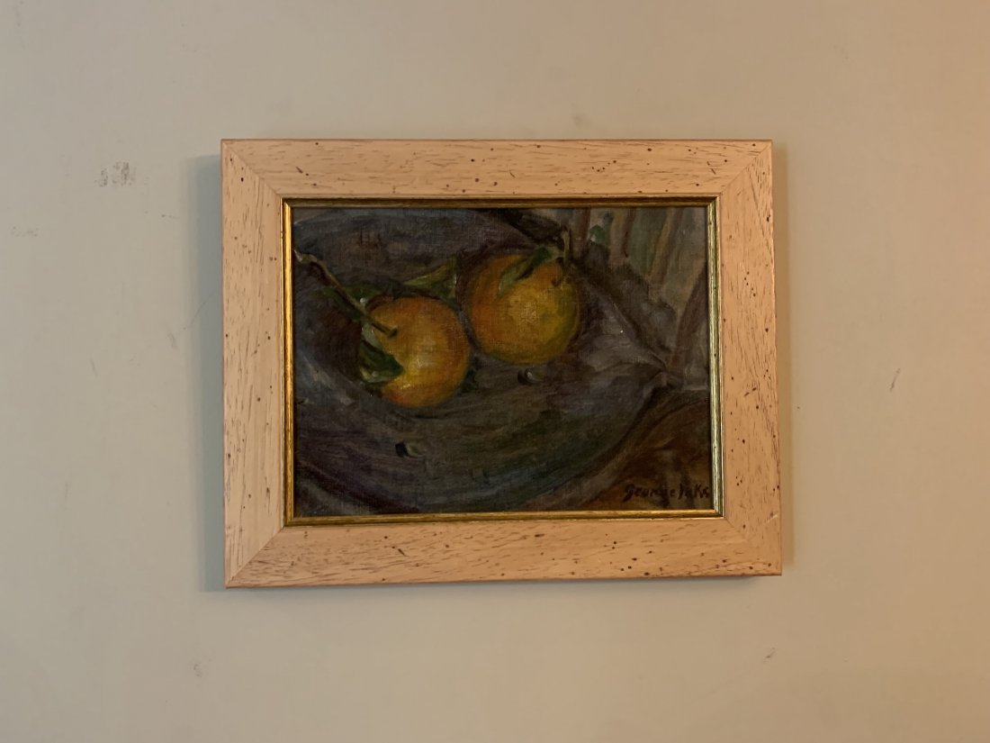 Antique Impressionist Painting George Luks Ashcan: This came out of a Bucks County estate yesterday!!, Antique Impressionist Painting George Luks Ashcan, still-life of oranges, SLR, stamped on back "Mercedes Looks, 8 Jones St.", 9 1/2 x 12 3/4"/ 13 x 