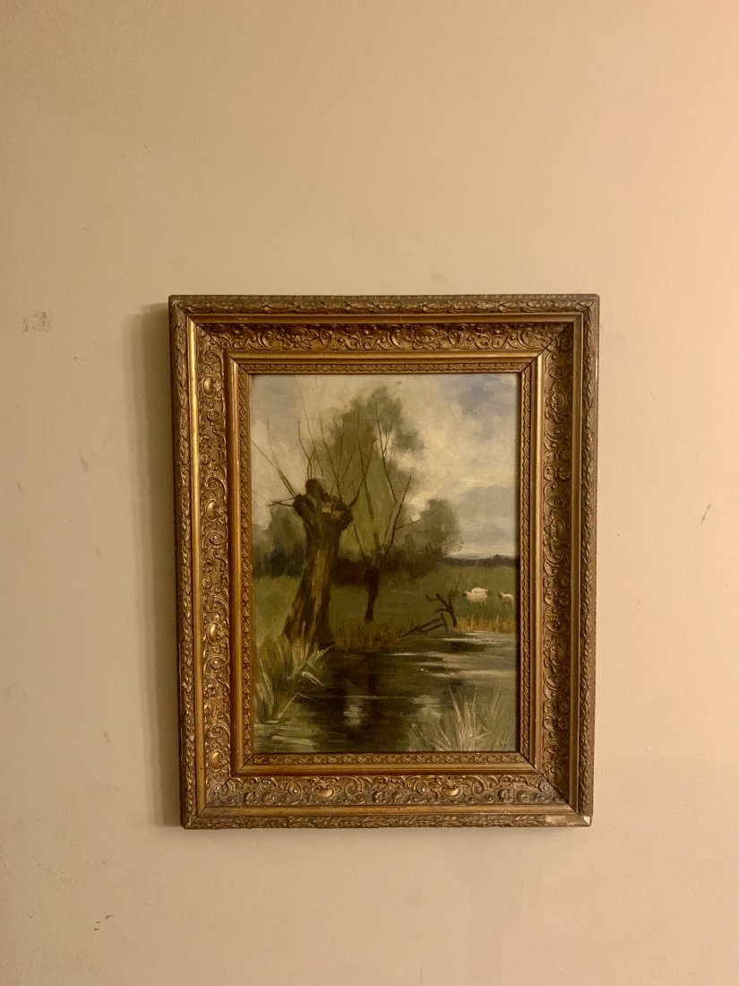 Antique English Impressionist Landscape Sheep Painting (1 of 5)