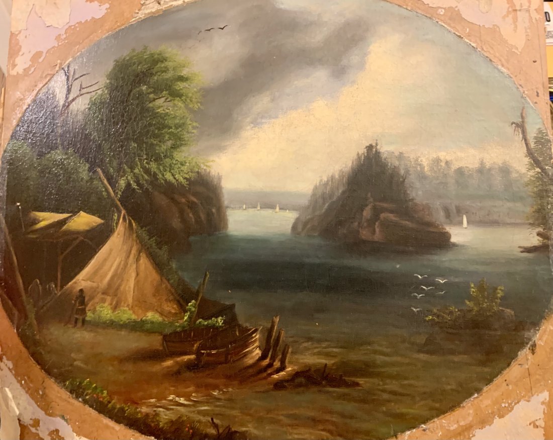 Antique American Canadian Indian Painting Hudson River (1 of 9)
