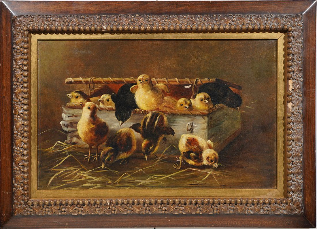 Antique American Animal Portrait Baby Chicken Painting (1 of 7)