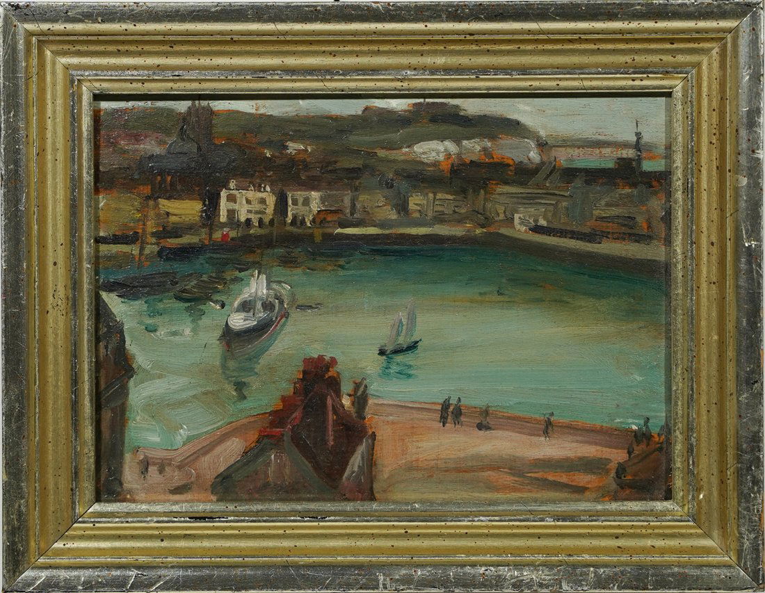 Antique Ashcan Impressionist Harbor Cityscape Painting (1 of 6)