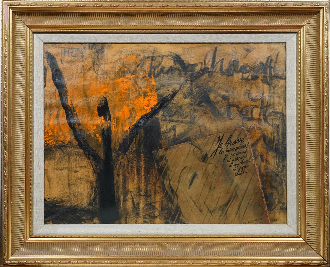 VIntage Modernist Charcoal Collage Abstract Painting (1 of 7)