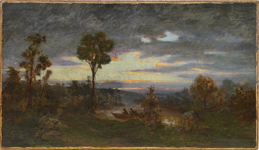 Signed Luminous Sunset Hudson River School Oil Painting (1 of 6)