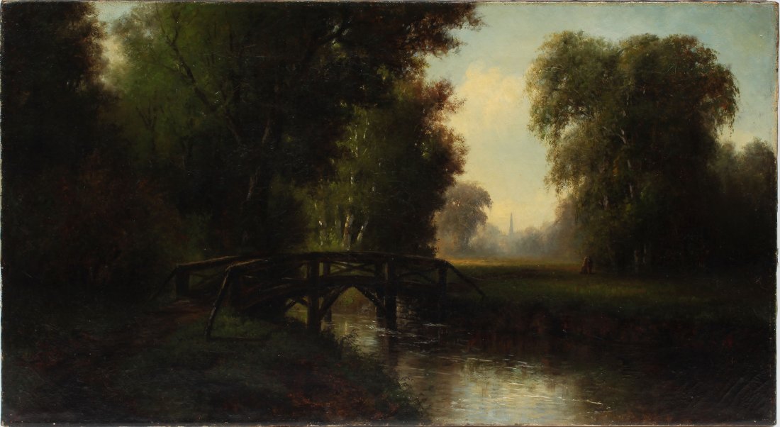 Large Antique Hudson River School Forest Oil Painting (1 of 5)