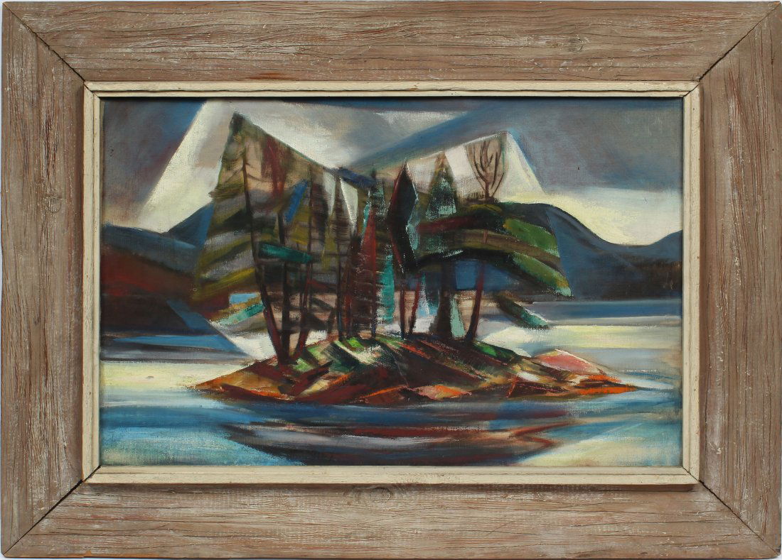 Large Major Modernist Mountain Lake 1930's Oil Painting (1 of 6)