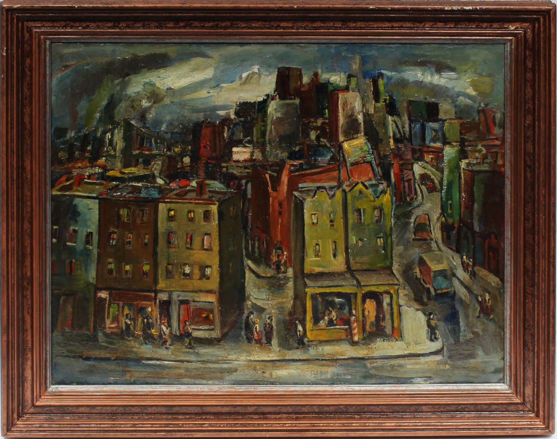 Ashcan School Street Scene Framed American Oil Painting (1 of 7)