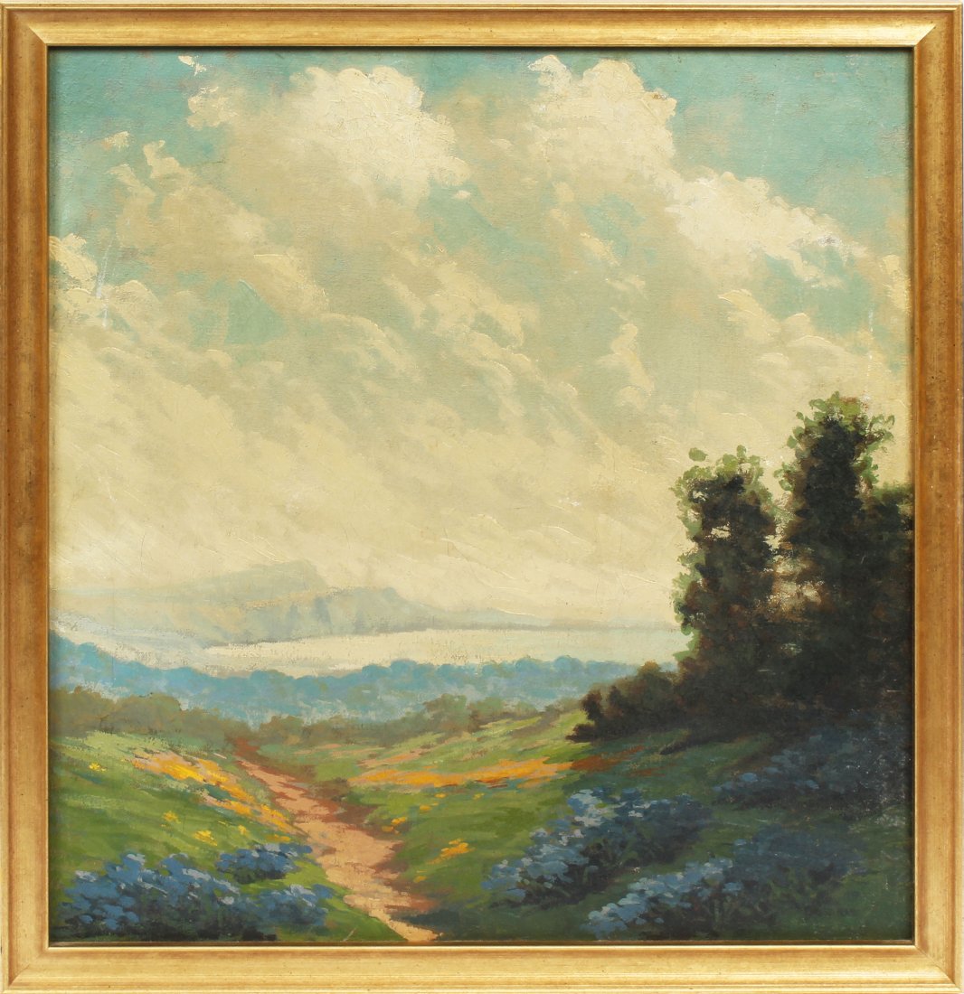 Antique Southern School Bluebonnet Landscape Painting (1 of 6)