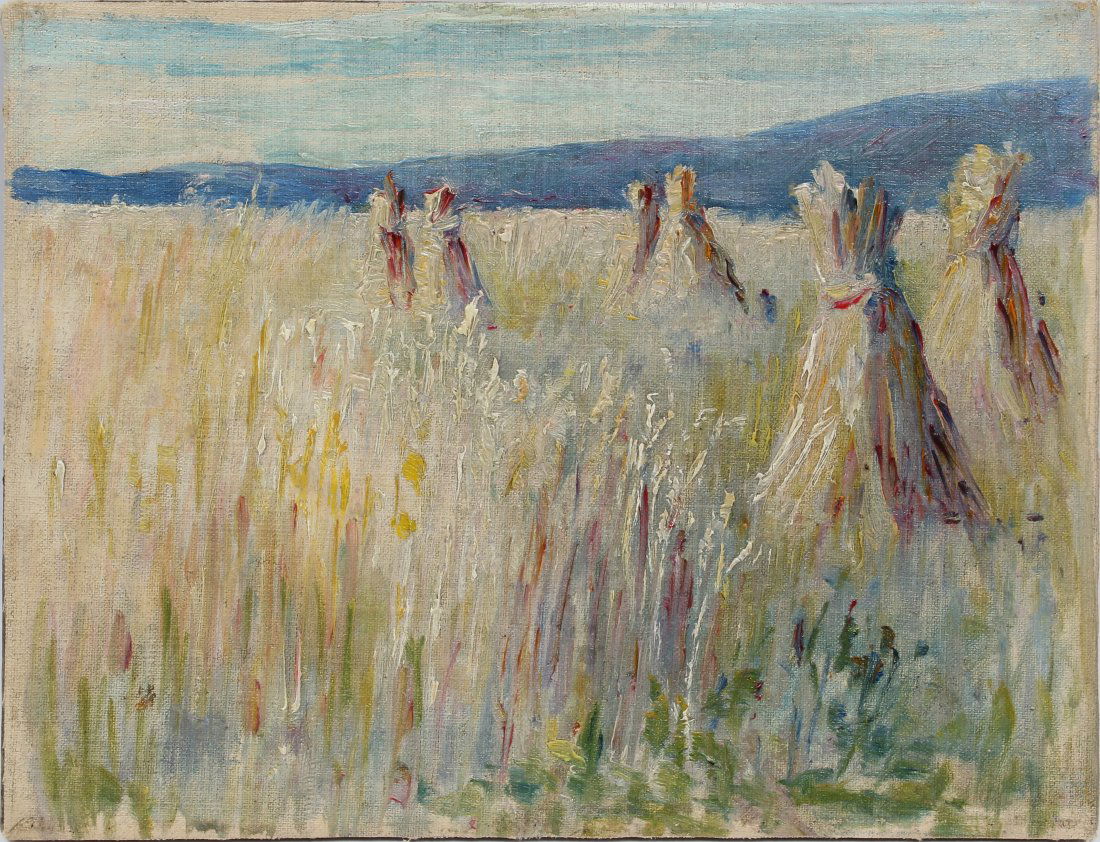 Antique American School Impressionist Haystack Painting (1 of 5)