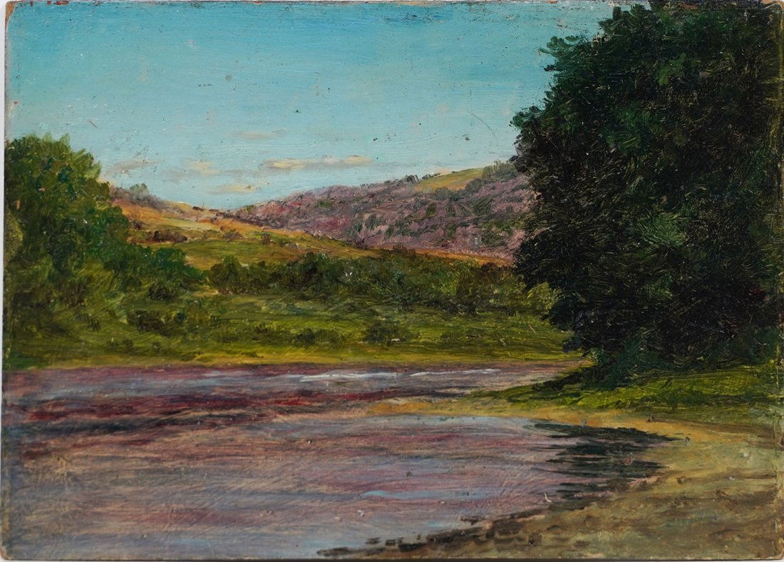 Pink Pond Landscape American School Oil Painting (1 of 7)
