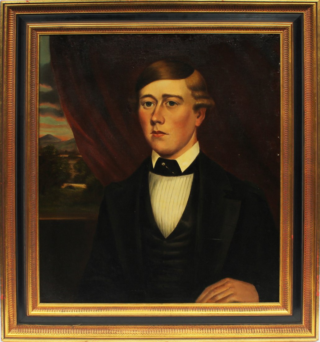 Antique American School Male Portrait Oil Painting (1 of 5)