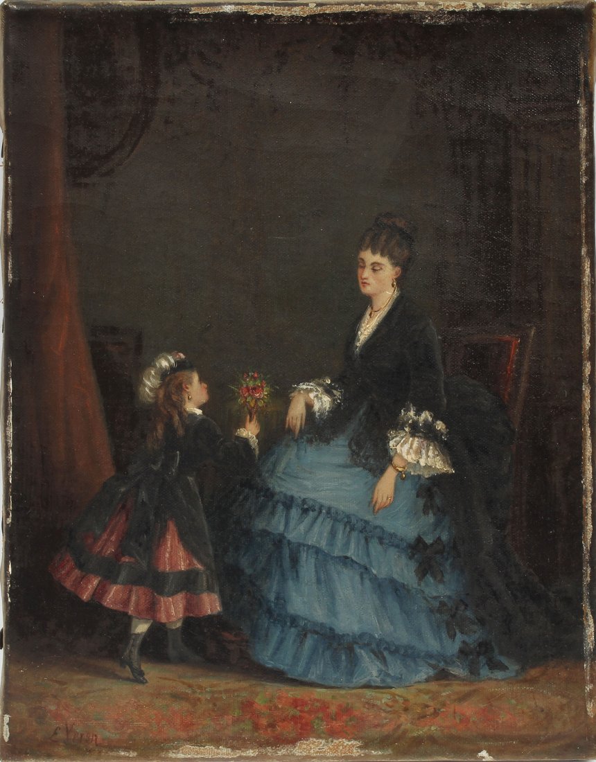 Antique American School Interior Scene Oil Painting (1 of 6)