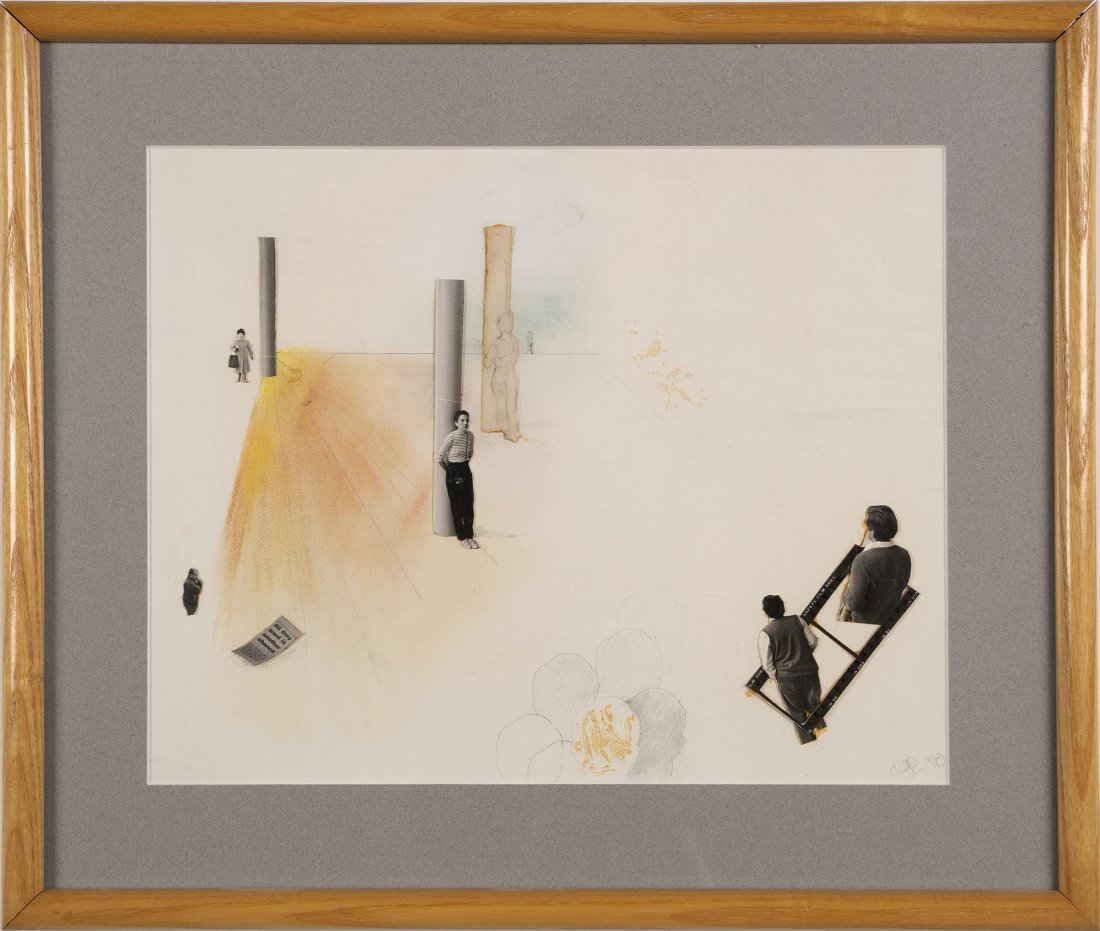 Vintage Mid Century Modern Surreal Pop Art Painting: Up for sale here is a really interesting composition from our Amagansett, NY estate. A wonderful modernist mixed media piece. Signed lower right. Framed. Collage and mixed media on paper. Image size 1