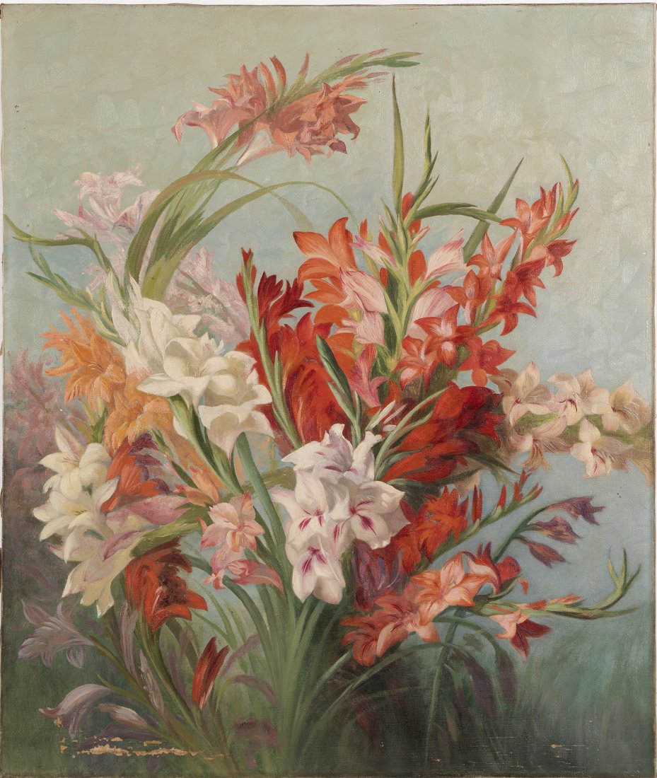 Boston School Female Impressionist Flower Oil Painting: Up for sale is a really nice antique still life oil painting. From our amazing Madison Ave, NY estate!. The painting is signed on verso. Unframed. Oil on canvas, circa 1900. Image size 25L x 30H.