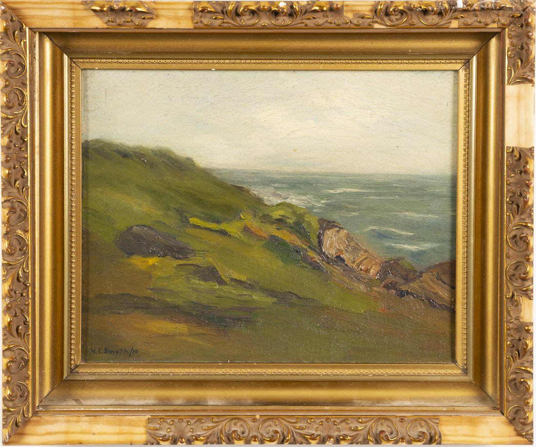 Signed Original Impressionist Seascape Oil Painting: Antique impressionist seascape oil painting. Oil on board. Framed. Image size, 10L x 8H.