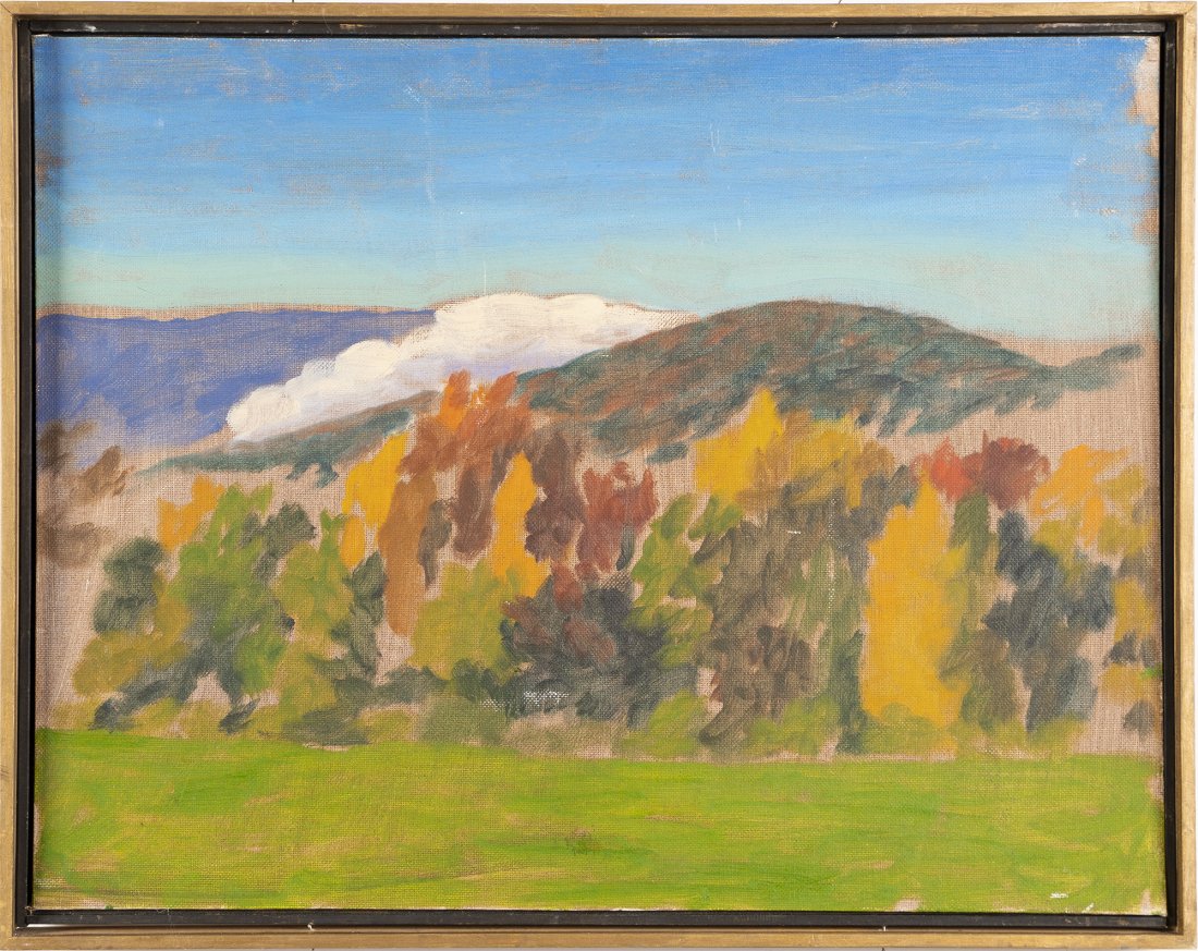 Mountain Top Panoramic Modernist Landscape Oil Painting: Up for sale here is a really impressive modernist landscape painting. Oil on board. Framed. Unsigned. 14 x 18