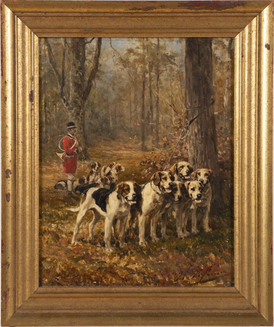 Antique Exhibited 19th Century Hunting Dog Horse Oil (1 of 6)