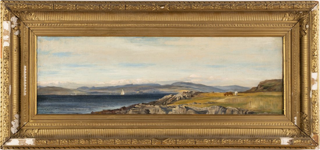 Antique Panoramic Hudson River School Cow Painting (1 of 6)