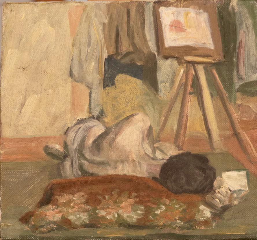 Antique American Impressionist Artist Studio Signed: Artist Studio, Oil on Canvas, SLR,Illegible, Image 7 ½ in. x 8 in.