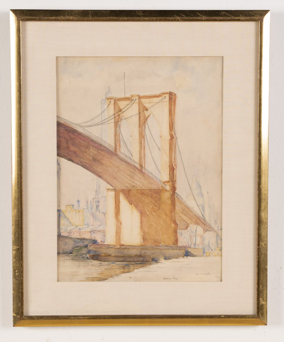 Miklos Suba 1927 Brooklyn Bridge Cityscape Painting (1 of 5)