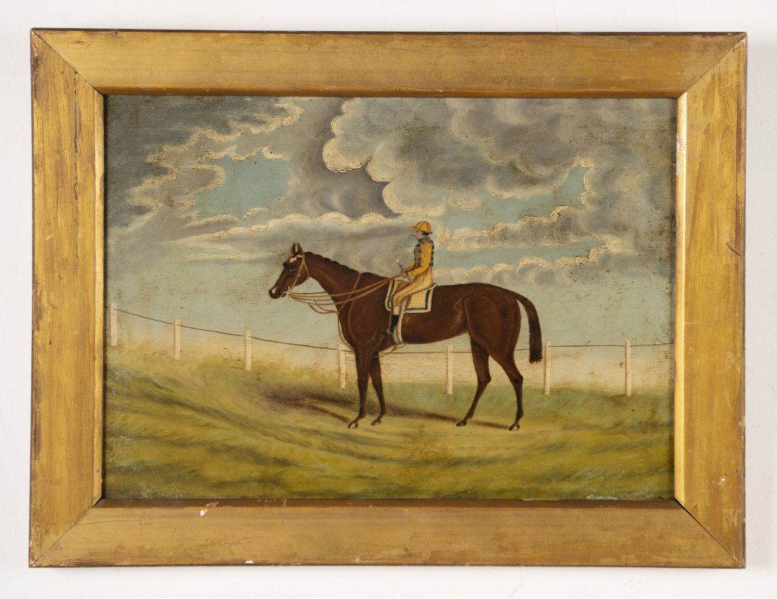 Antique American School Sporting Horse Race Painting (1 of 5)