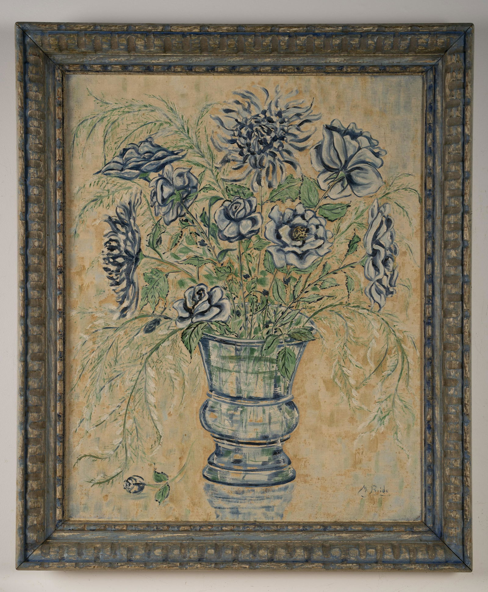 Antique Modernist Signed Still Life Flower Oil Painting (1 of 6)