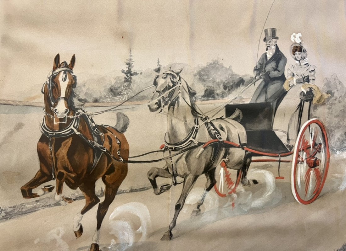 Antique Watercolor Horse Carriage Illustration (1 of 3)