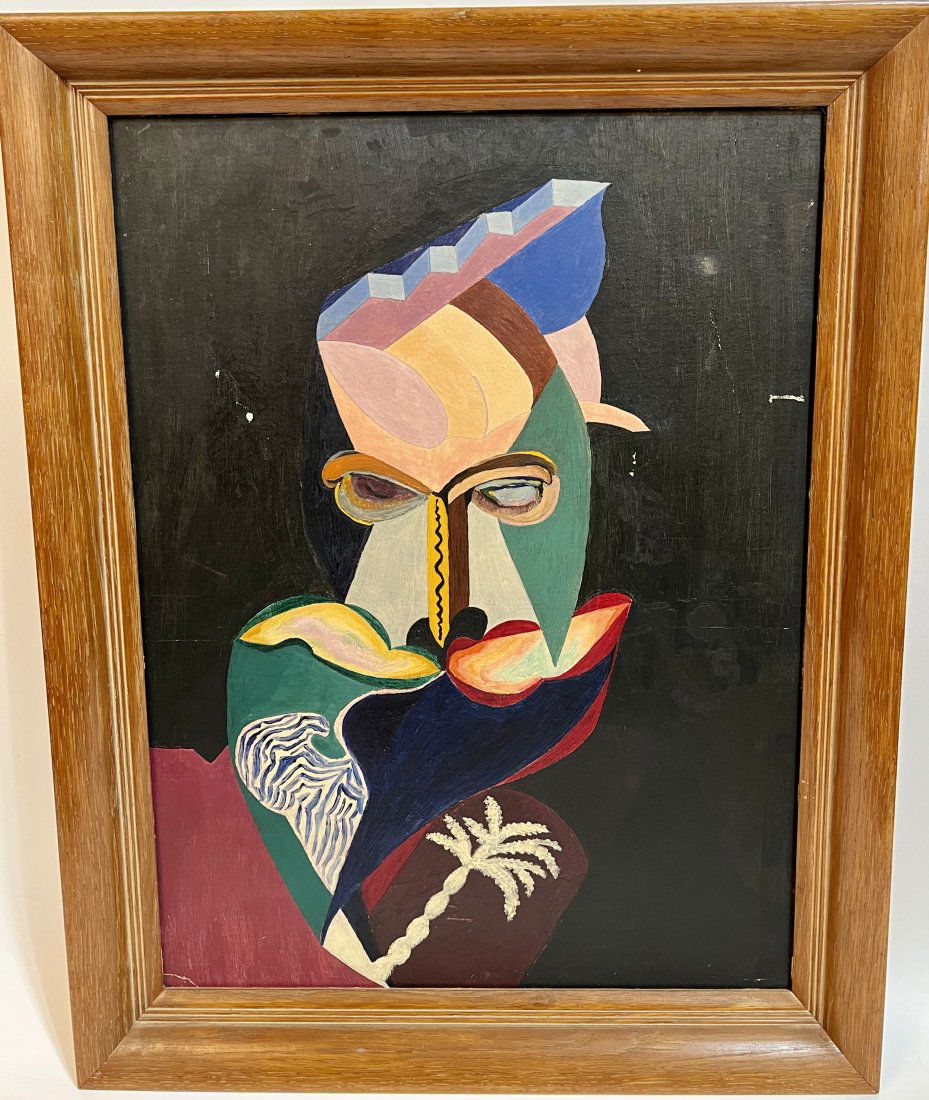 Antique Oil Painting Tropical Cubist Haitian Bird RARE! (1 of 4)