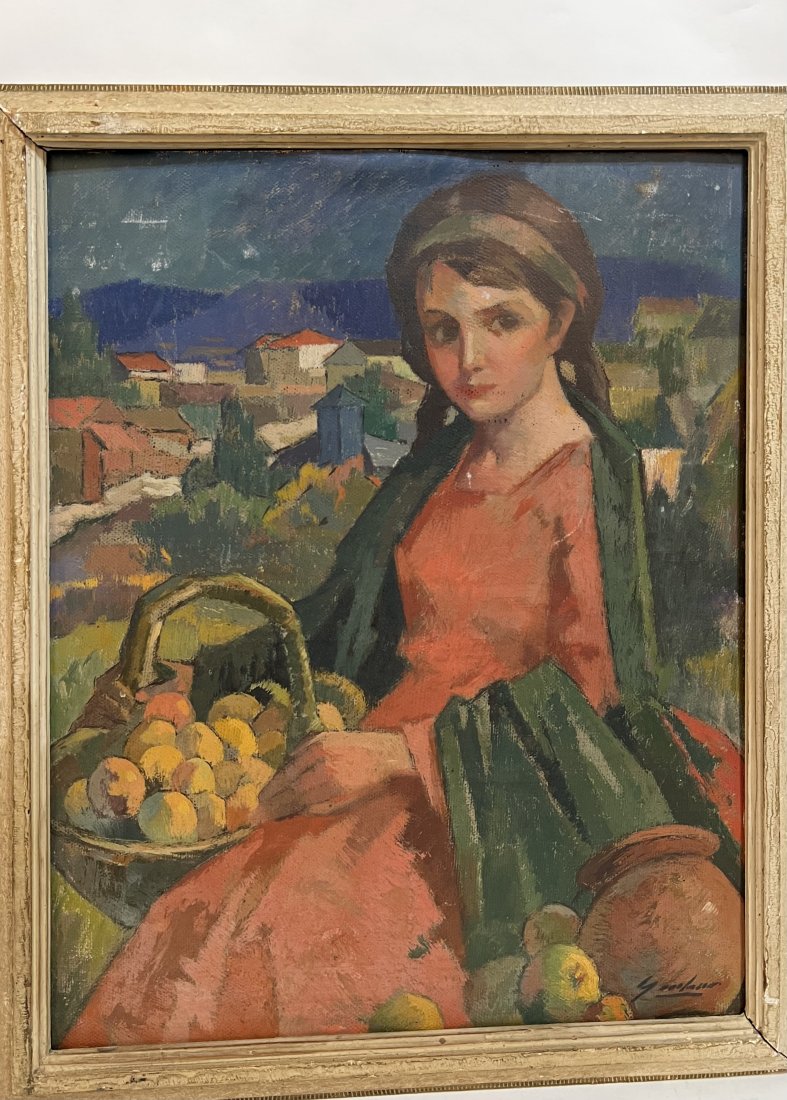 Antique Italian Impressionist Market Portrait Painting: Antique Italian impressionist signed market oil painting. Oil on canvas. Signed illegibly. Framed, some damage to frame. Image size 19 by 24