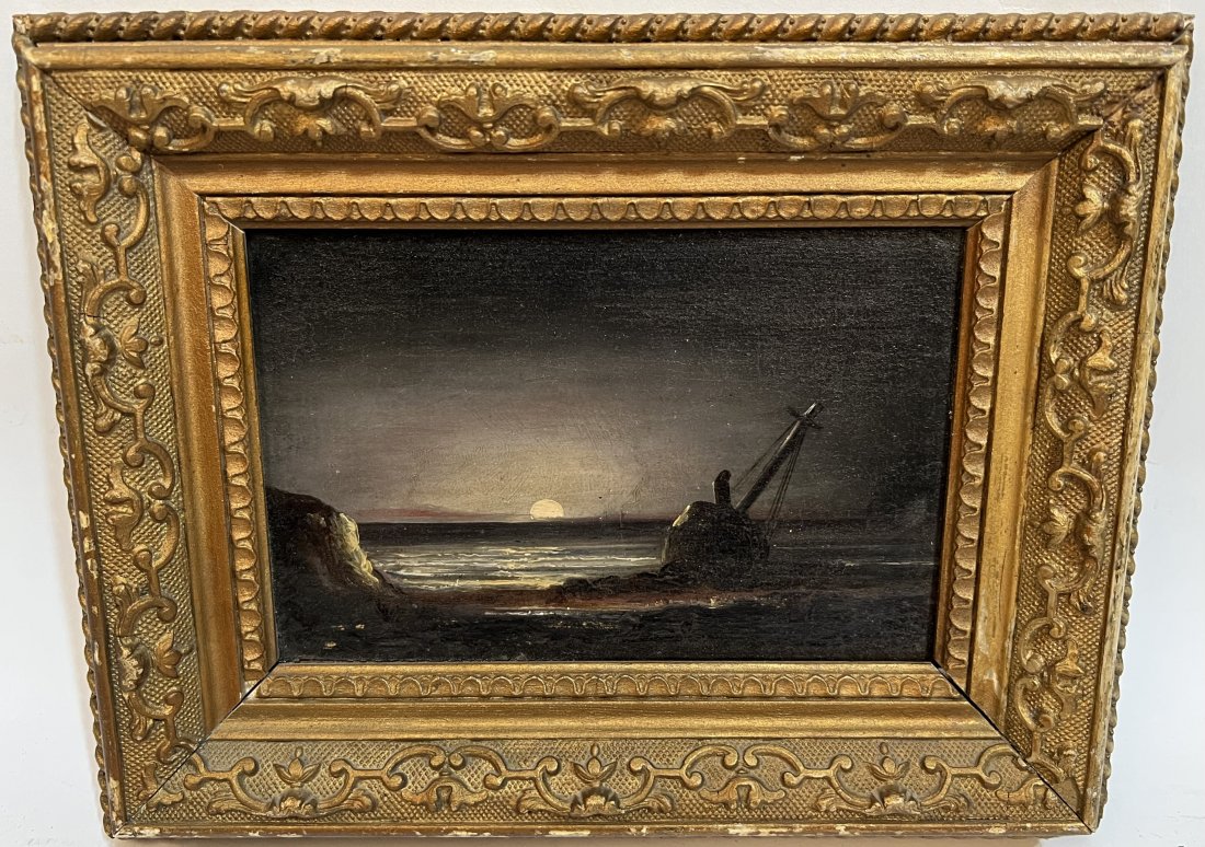 Moonlit Hudson River School Seascape Beach Oil Panting (1 of 6)