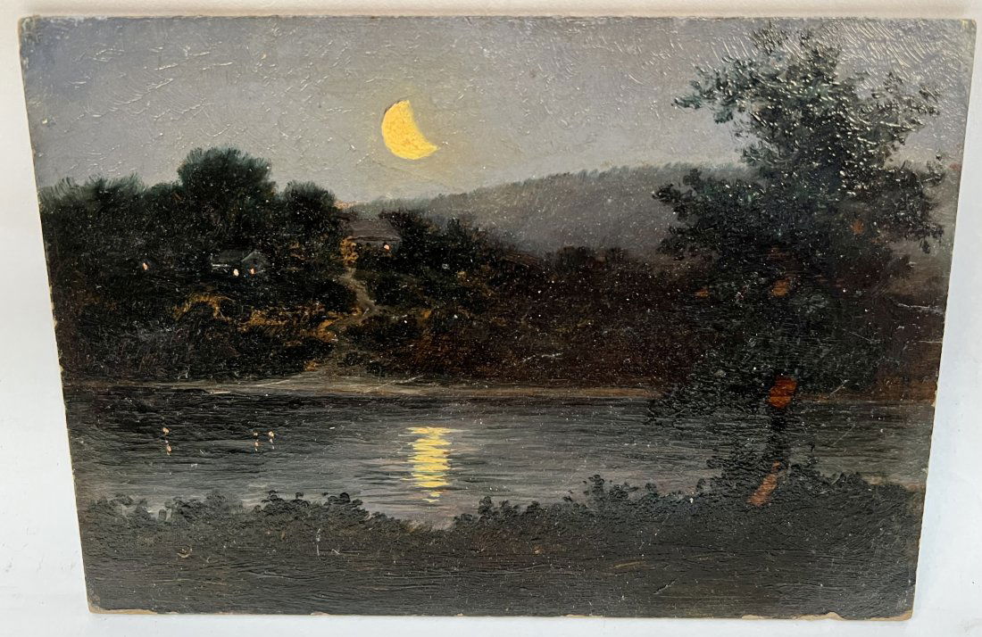 Moonlit Hudson River School Landscape Gem Oil Painting (1 of 6)