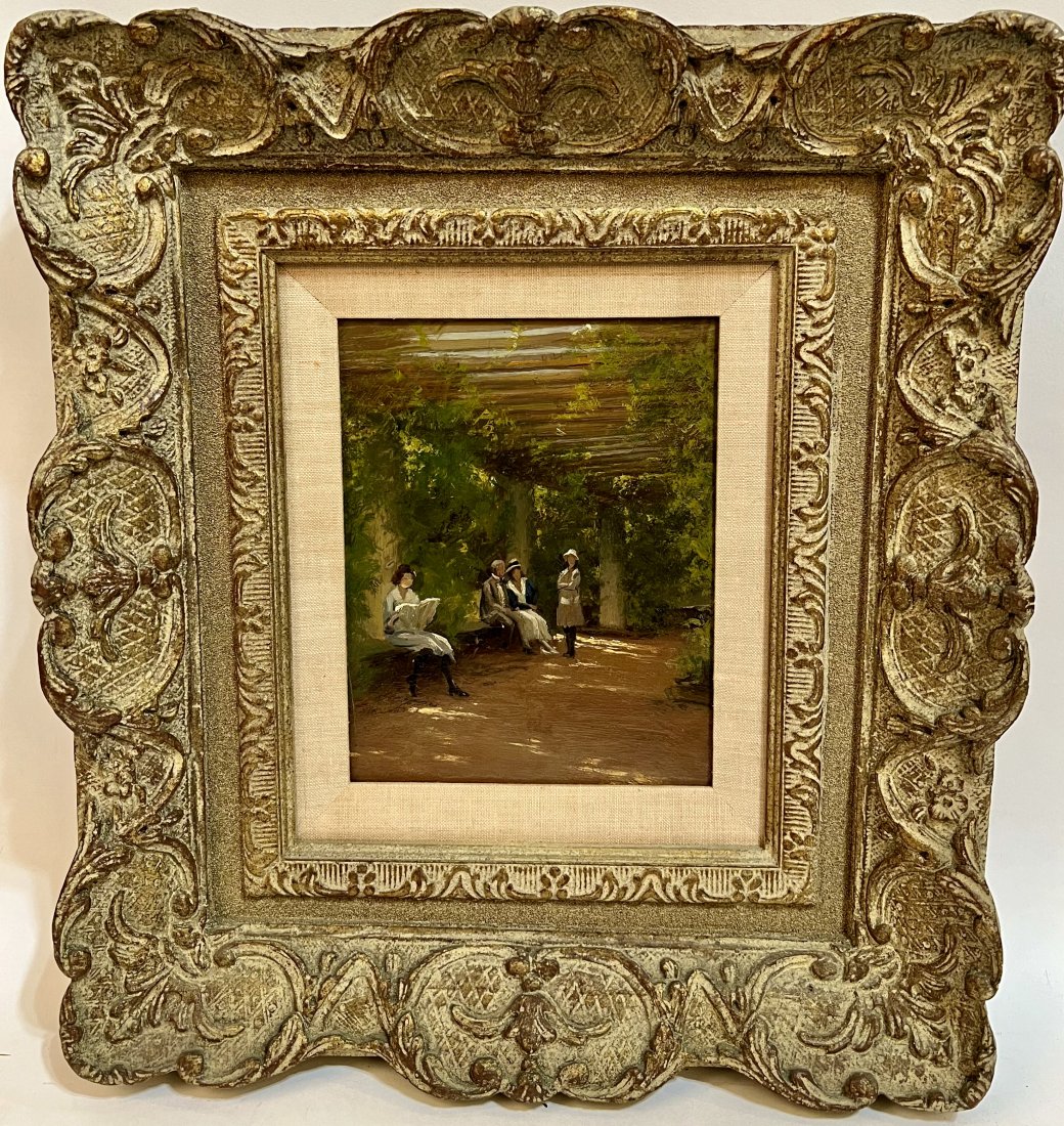 Antique French Impressionist Park Scene Oil Painting (1 of 7)