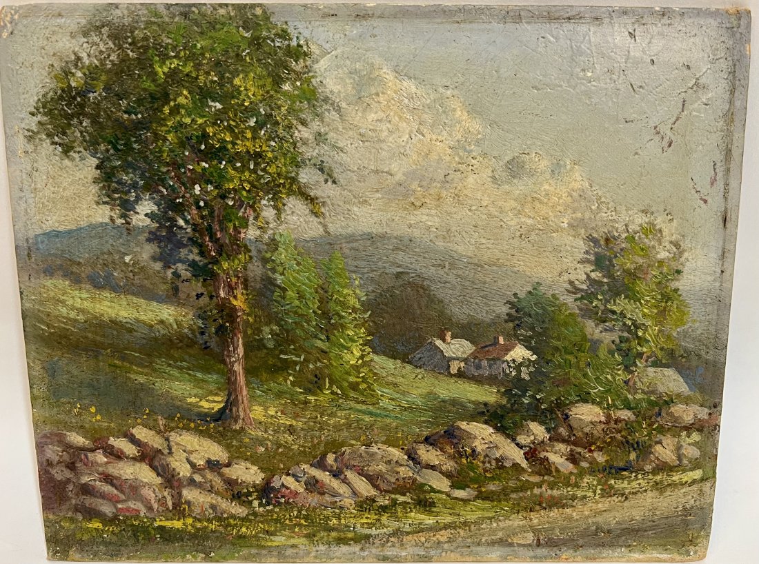 Antique Impressionist Landscape Original Oil Painting: Antique American impressionist original oil painting. Oil on board. Unsigned. Unframed. Image size 8 by 10