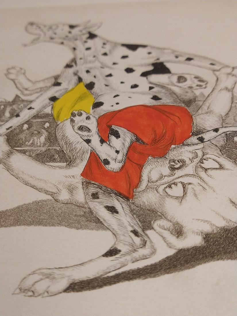 Boris O'Klein Colored Etching Dogs Wrestlng French/Russian (1 of 4)