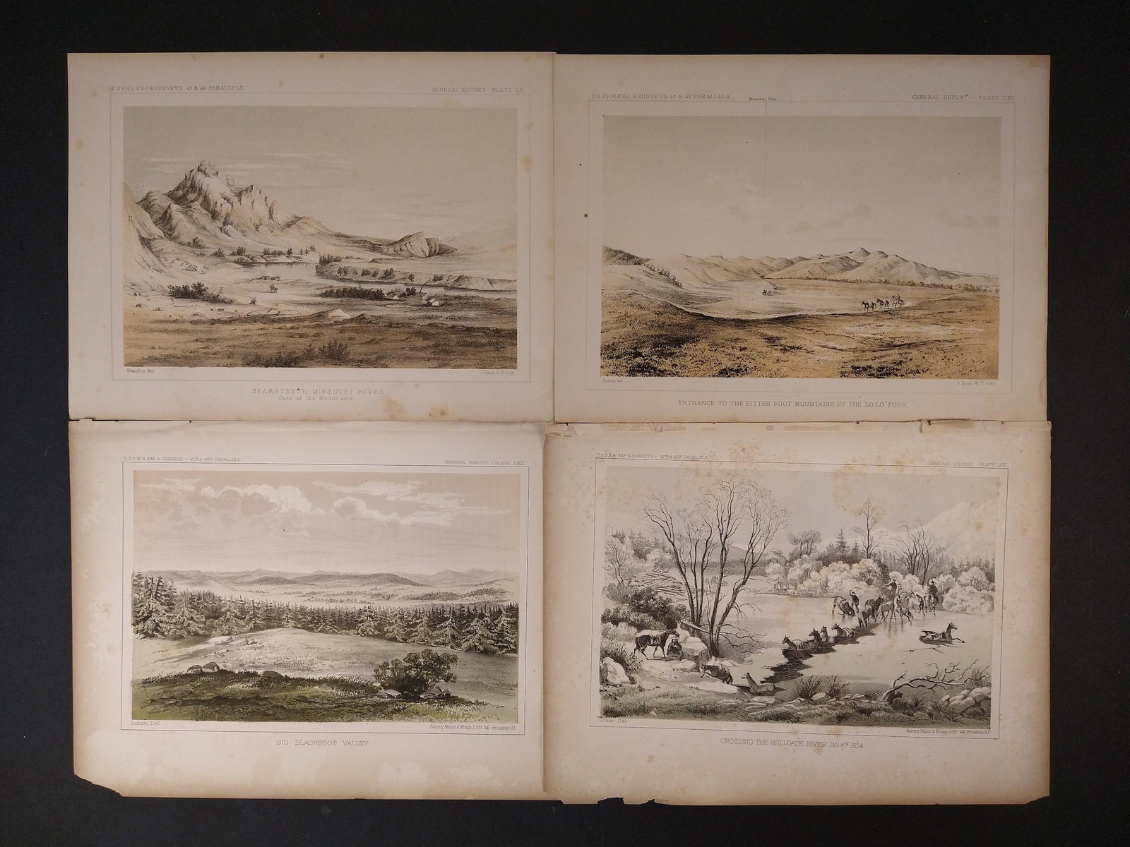 (4)Colored Lithographs Pacific Railroad Survey John Mix Stanley Gustave Sohon (1 of 7)