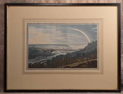 18th Century Aquatint Joseph Costantine Stadler View of Henley River England: Joseph Constantine Stadler, German/English, Etching, Aquatint and hand coloring, View of Henley River, England, 1793, after Joseph Farington, Royal Academy, published by John and Josiah Boydell, Londo