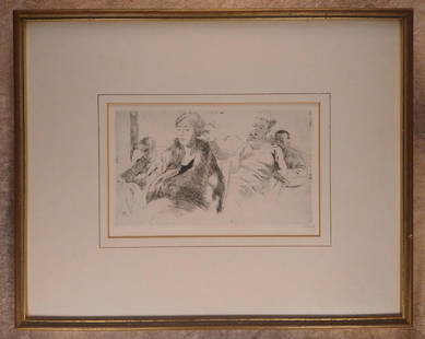 Antique Vintage Etching Impressionist Emil Orlik Czechoslovakia Artist: Antique Vintage Etching Impressionist Emil Orlik Czechoslovakian Artist, SLR in pencil, not examined out of frame, "Elegant Men and Woman Seated", 6 1/2 x 10" sight, 15 x 19" framedEmil Orlik was the