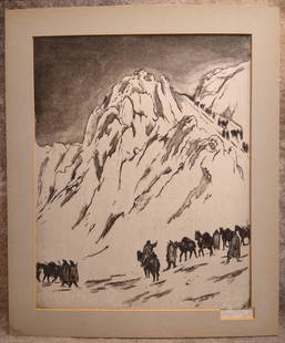 Antique Vintage Czech artist Emil Orlik Impressionist etching signed: Antique Vintage Czech artist Emil Orlik Impressionist etching SLR, top matt is glued down, soldiers coming down mountain pass, 9 3/4 x 7 3/4 image, 11 3/4 x 9 3/4" matt.Emil Orlik was the son of a tai