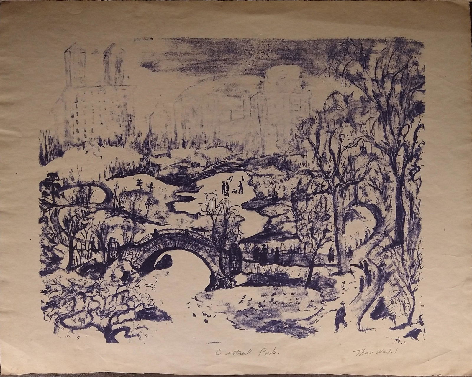 (3) Vintage American WPA Colored Lithographs Theo Wahl New York Kansas signed (1 of 12)