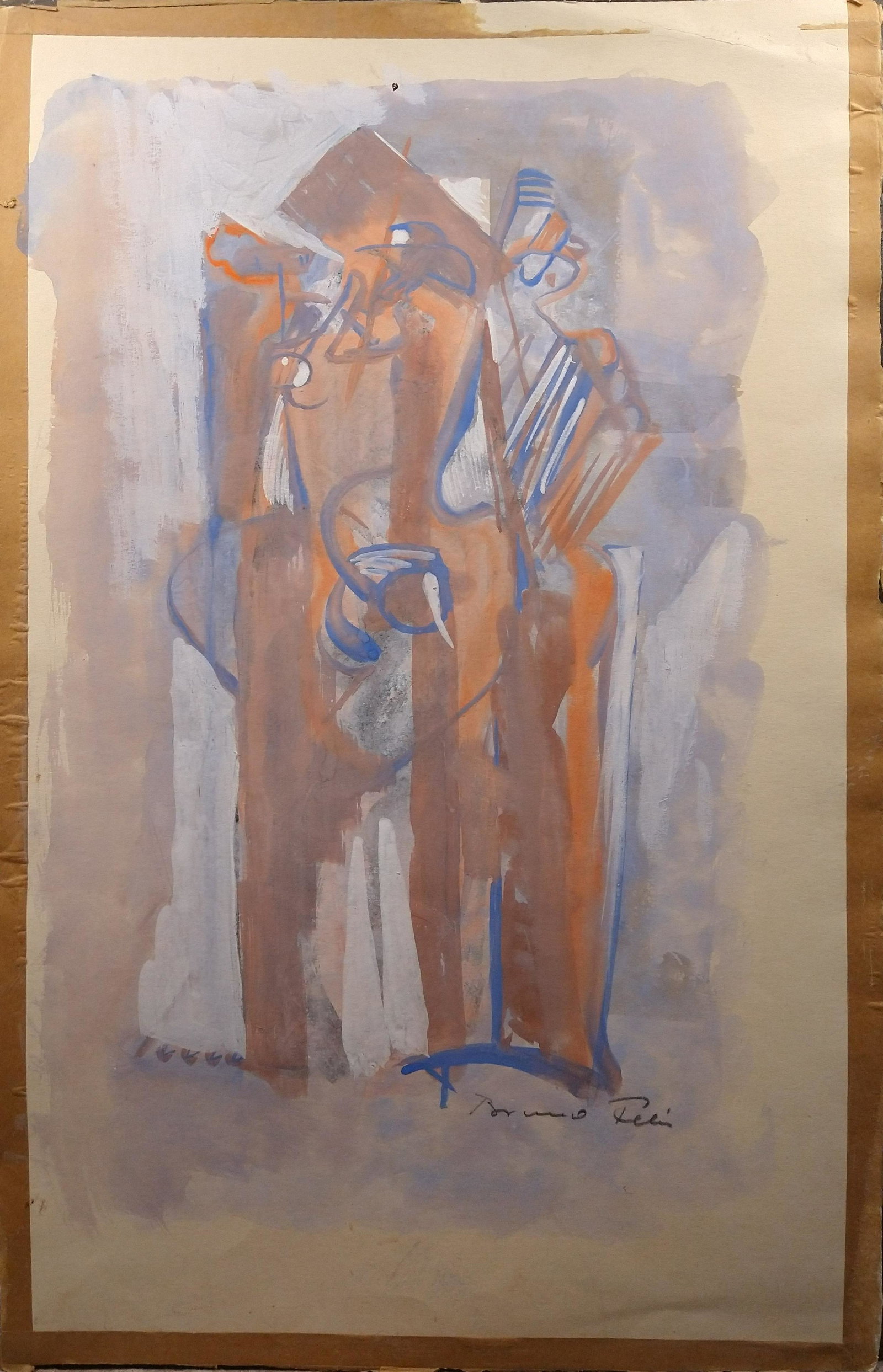 Vintage American European Modernist Abstract Expressionist Cubist Gouache signed (1 of 3)