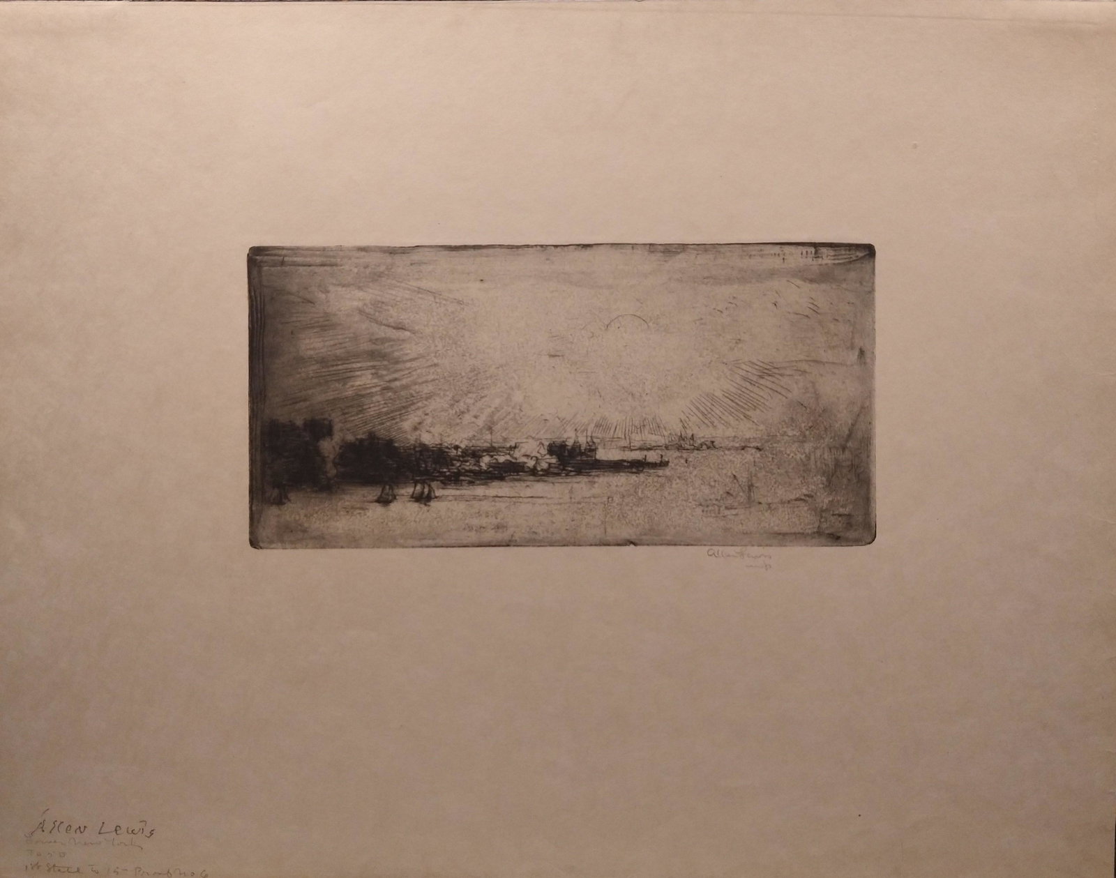 Vintage American New York Impressionist Etching Allen Lewis Signed rare unique (1 of 3)