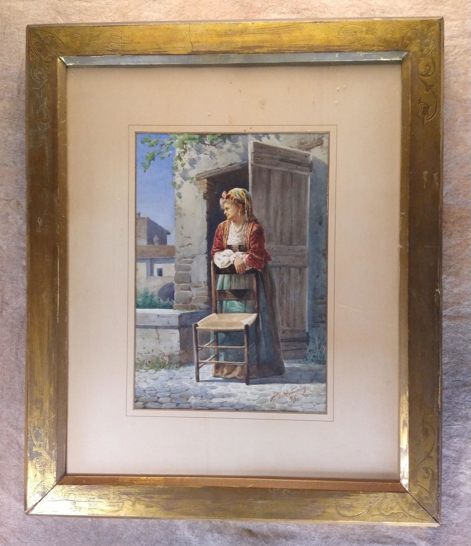 Achille De Dominicis Antique Italian Artist Impressionist watercolor signed (1 of 2)
