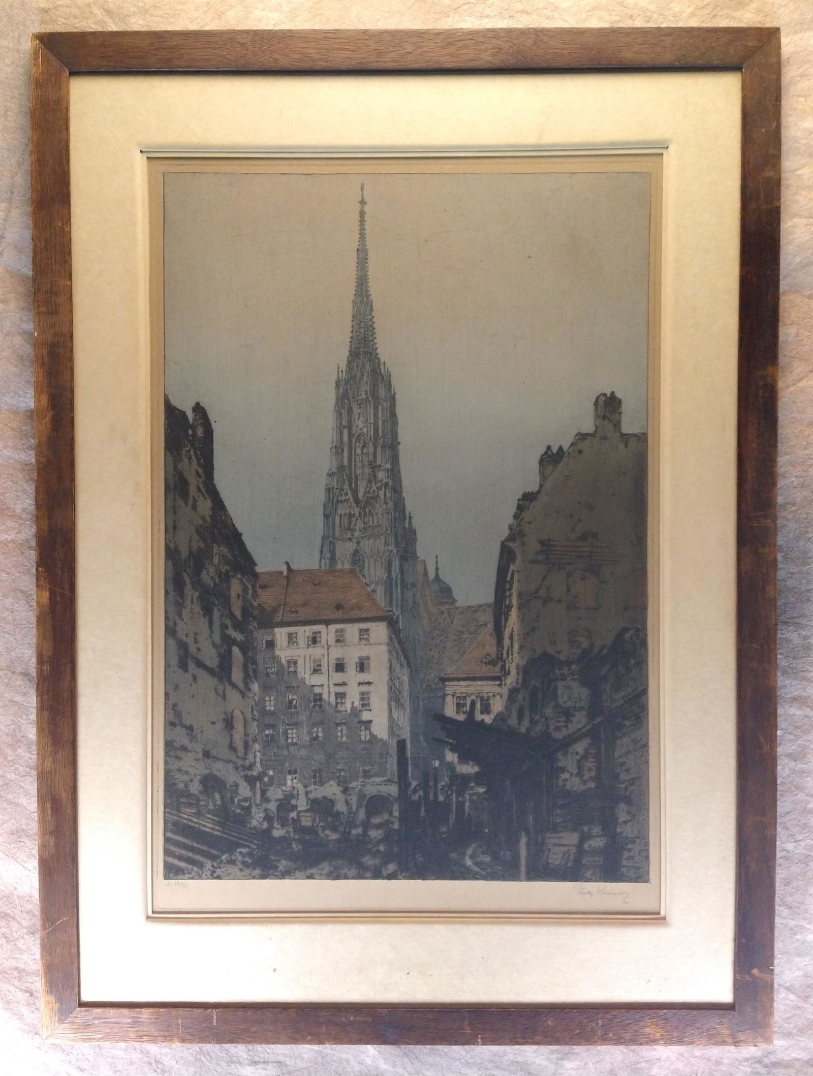 Luigi Kasimir Austrian Artist Artist Colored Etching Signed: Luigi Kasimir Austrian Artist Artist Colored Etching Signed, Edition 18/50.22 1/4 x 15 1/4", 31 1/2 x 23 1/4" framedAlois Heinrich “Luigi” Kasimir was born on April 18, 1881 in Ptuj, Austr