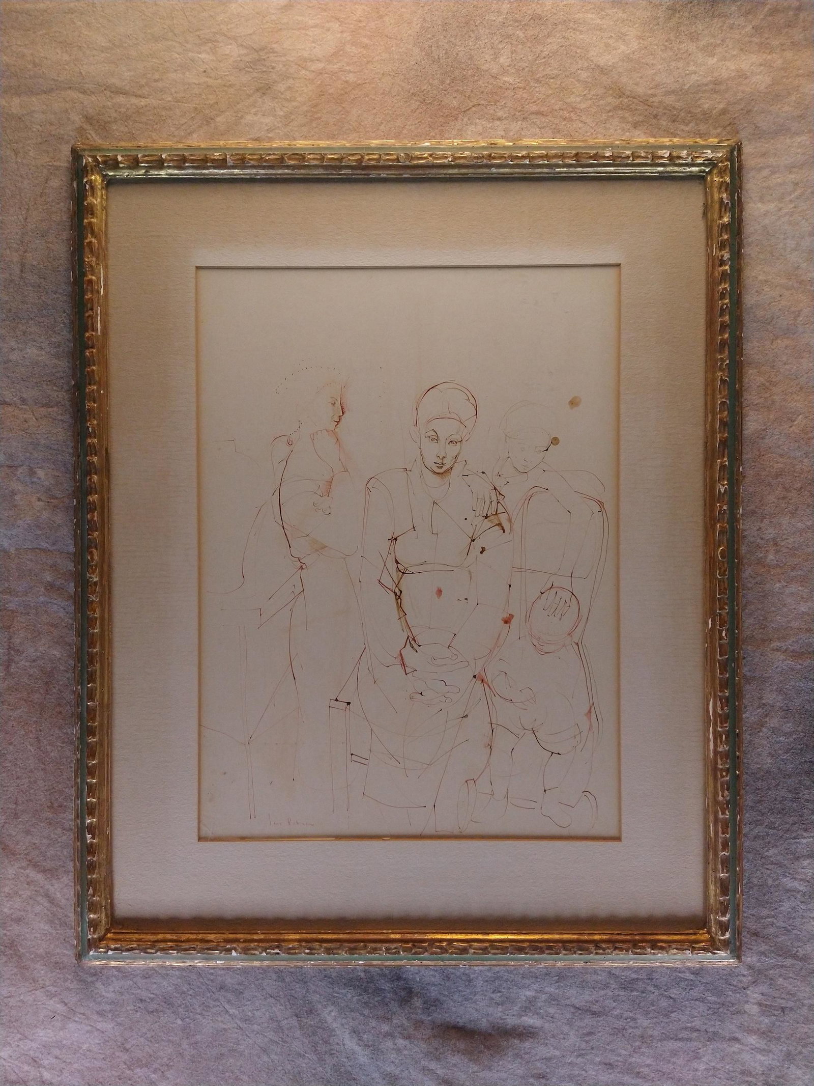 Ione Robinson American Artist Modernist Oregon, California New York Original Signed: Ione Robinson American Artist Modernist Oregon, California New York Original Signed, 16 1/2 x 12", 23 1/2 x 19 1/2" framed. Born in Portland, OR on Oct. 3, 1903. Robinson studied at Otis Art Institute