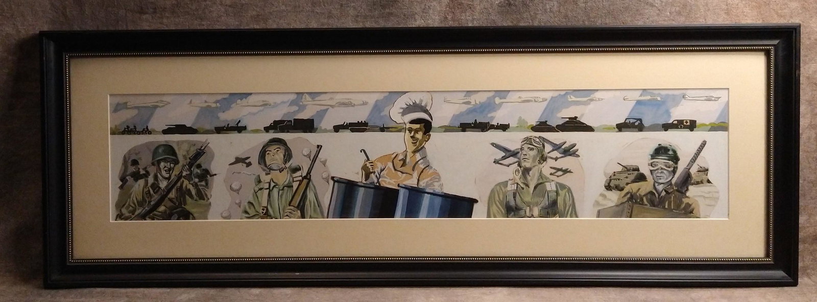 WPA WW II Era Study for a Mural or Advertisement. American Painting: WPA WW II Era Study for a Mural or Advertisement. American Painting,,6 x 28 1/2", 12 x 34 1/2" Framed.