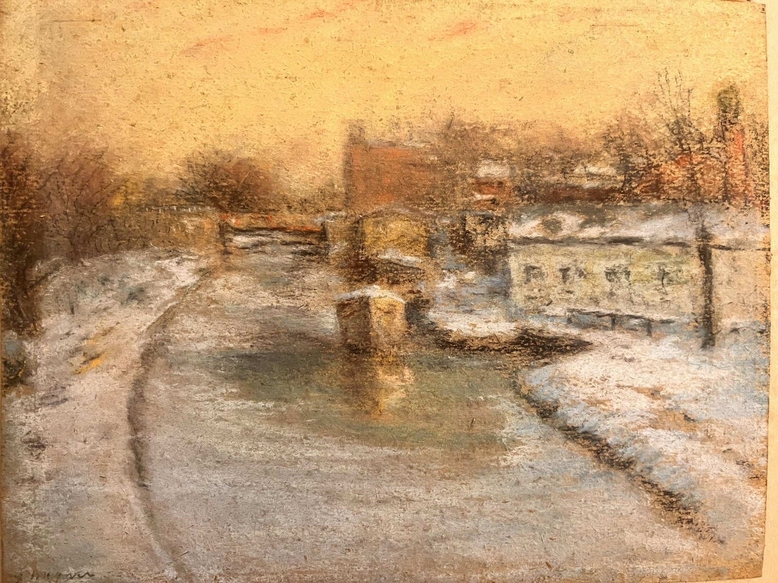 Fred Wagner American Artist Philadelphia Pennsylvania Signed Pastel: Fred Wagner American Artist Philadelphia Pennsylvania Signed Pastel, 8 x 10", Canal Scene at Sunrise. A native of Pennsylvania, Frederick Wagner was a painter of impressionist urban scenes, often view