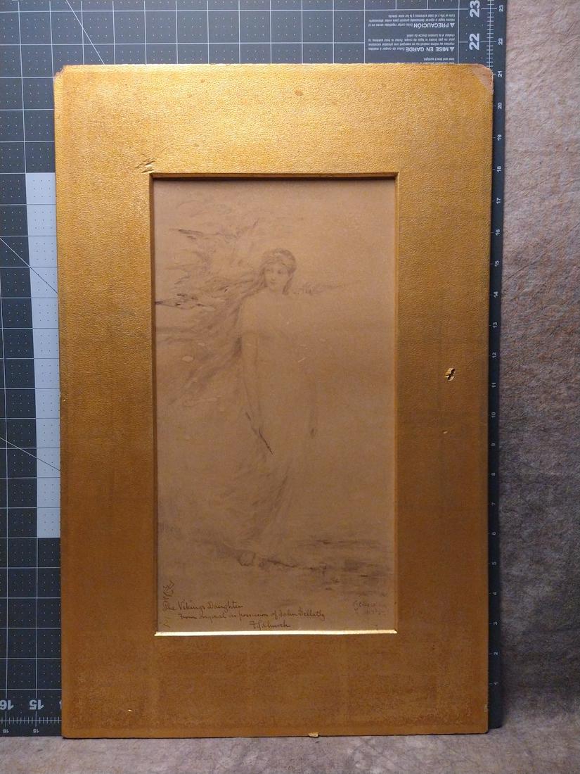 Frederick Stuart Church American Artist Signed Print after a painting: Frederick Stuart Church American Artist Ink Signed Print after a painting owned by John G. Gellatly, "The Viking's Daughter", 16 1/2 x 9 1/4" image, 22 x 14" matt. Frederick Stuart Church (1842–